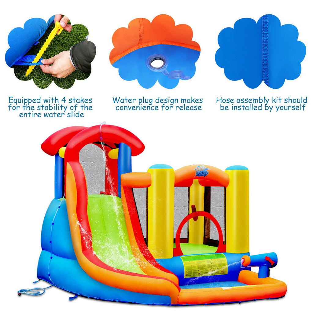 BOUNTECH Inflatable Bounce House, 6 in 1 Water Slide Jumping Park w/Splashing Pool (Without Blower) - costzon