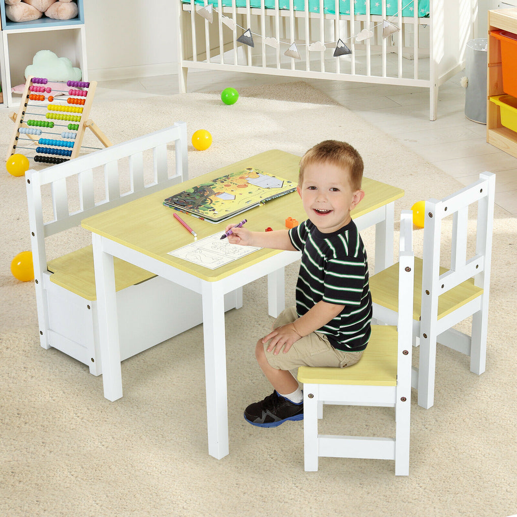 4 PCS Kids Wooden Activity Table & Chairs Set - Costzon