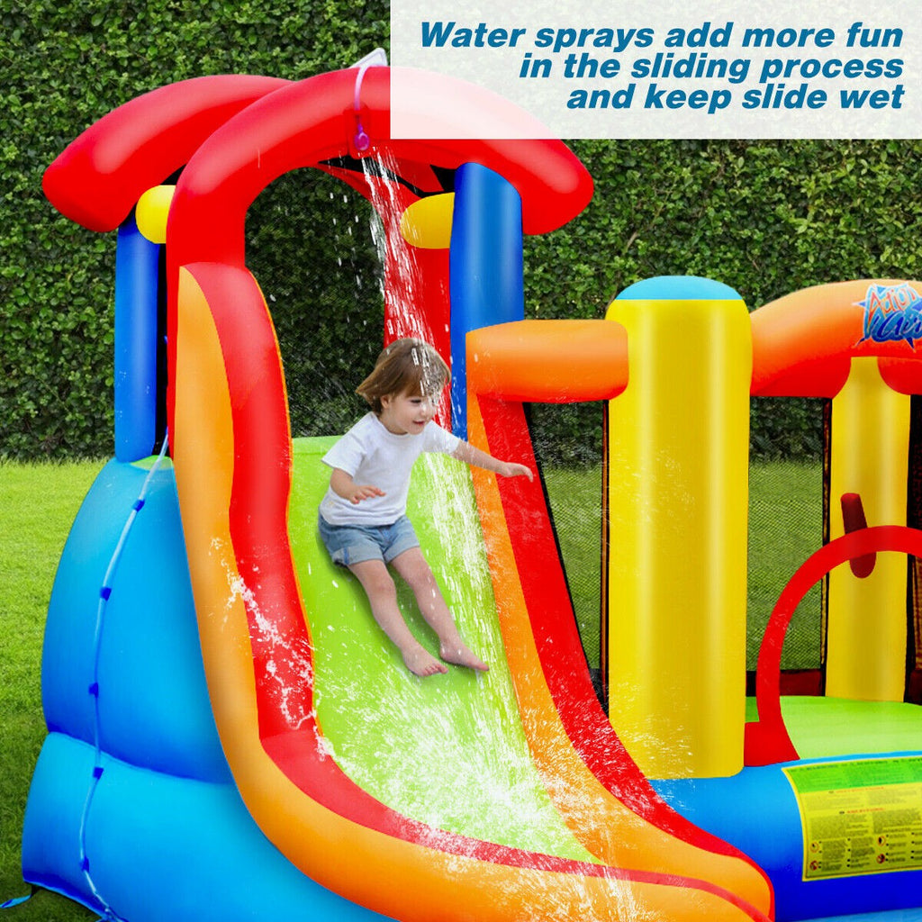 BOUNTECH Inflatable Bounce House, 6 in 1 Water Slide Jumping Park w/Splashing Pool (Without Blower) - costzon