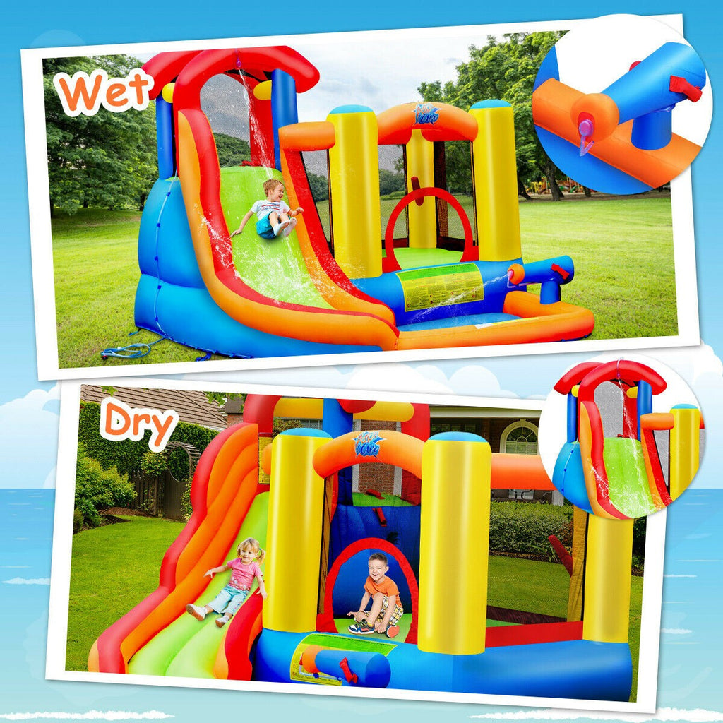 BOUNTECH Inflatable Bounce House, 6 in 1 Water Slide Jumping Park w/Splashing Pool (Without Blower) - costzon