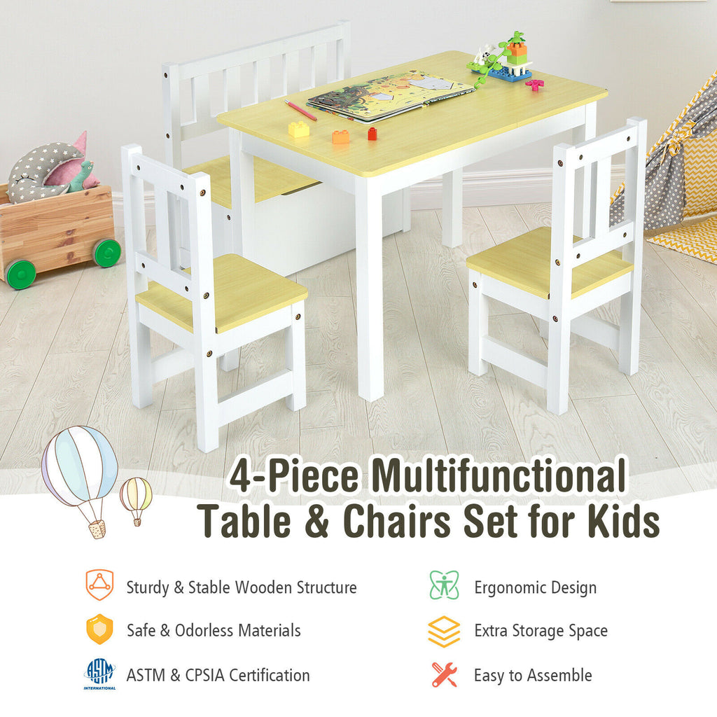 4 PCS Kids Wooden Activity Table & Chairs Set - Costzon