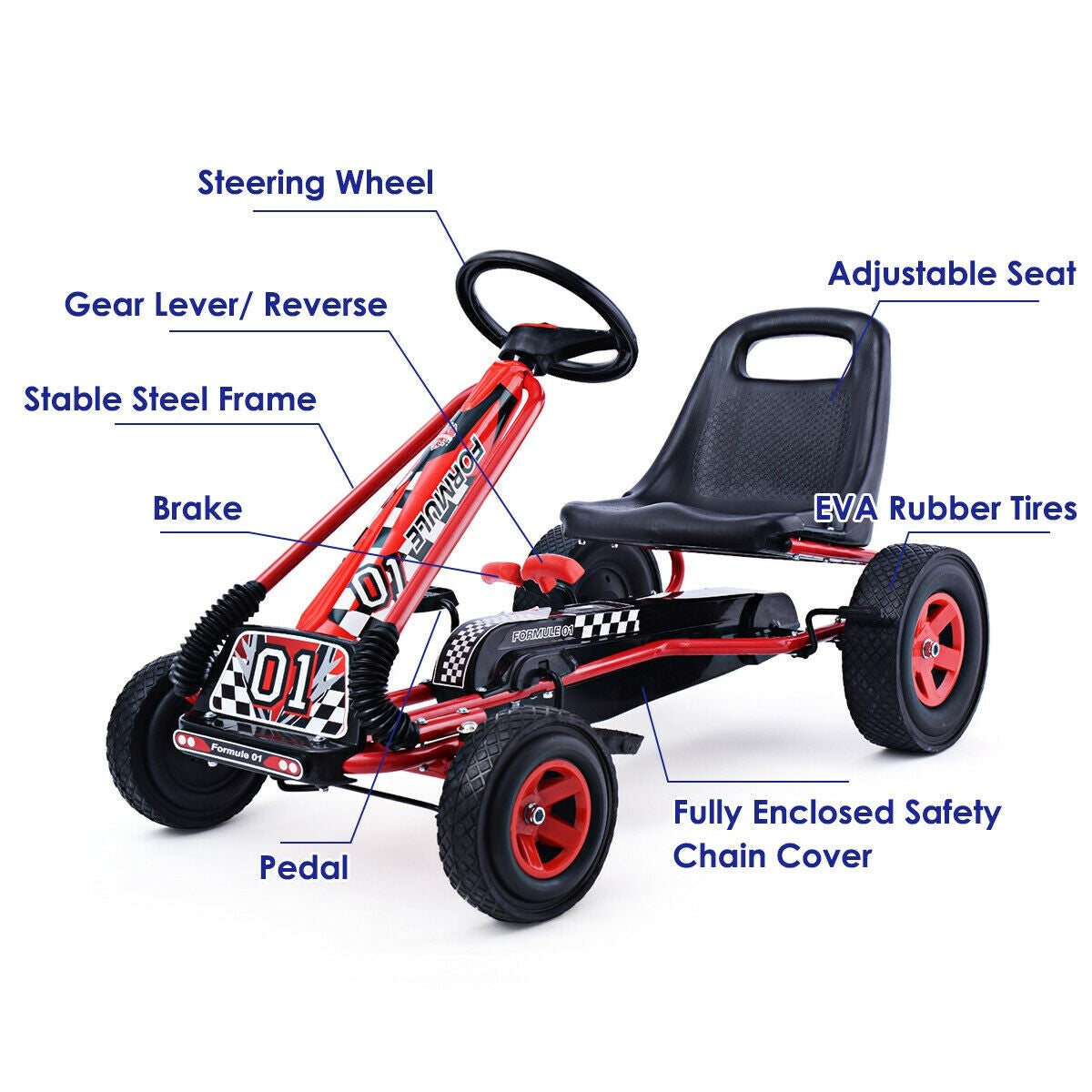 junior pedal go kart 4 Wheels Kids Ride On Pedal Powered Bike Go Kart Racer Car Outdoor Play Toy-Red