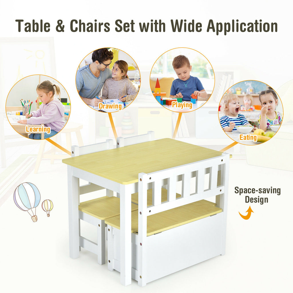 4 PCS Kids Wooden Activity Table & Chairs Set - Costzon