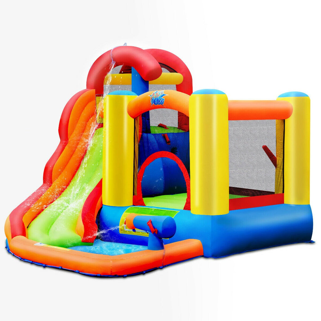 BOUNTECH Inflatable Bounce House, 6 in 1 Water Slide Jumping Park w/Splashing Pool (Without Blower) - costzon