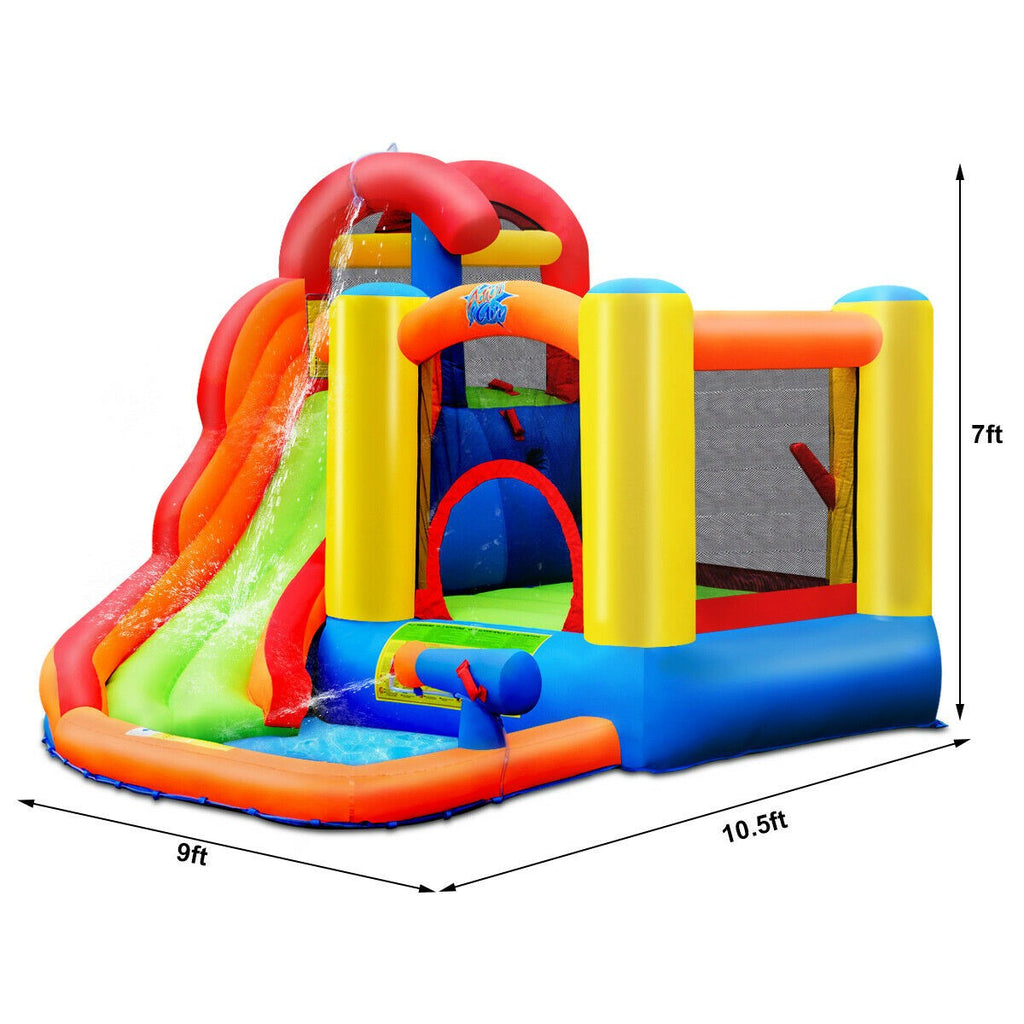 BOUNTECH Inflatable Bounce House, 6 in 1 Water Slide Jumping Park w/Splashing Pool (Without Blower) - costzon