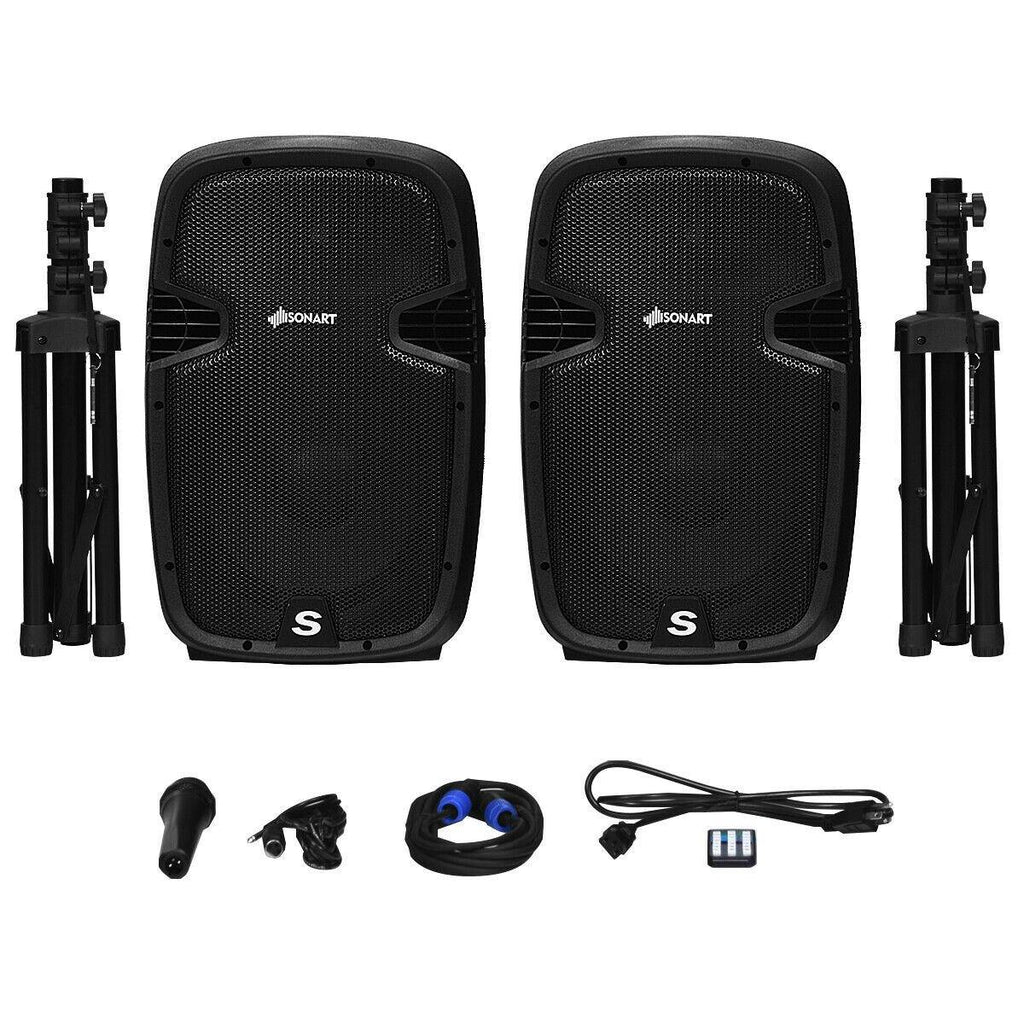 2-Way Powered PA Speakers System Combo Set, 12" 1600W Portable Dual Passive Active Speaker - costzon