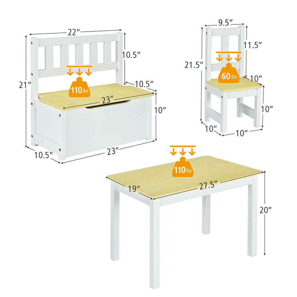 4 PCS Kids Wooden Activity Table & Chairs Set - Costzon