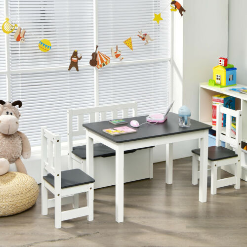 4 PCS Kids Wooden Activity Table & Chairs Set - Costzon