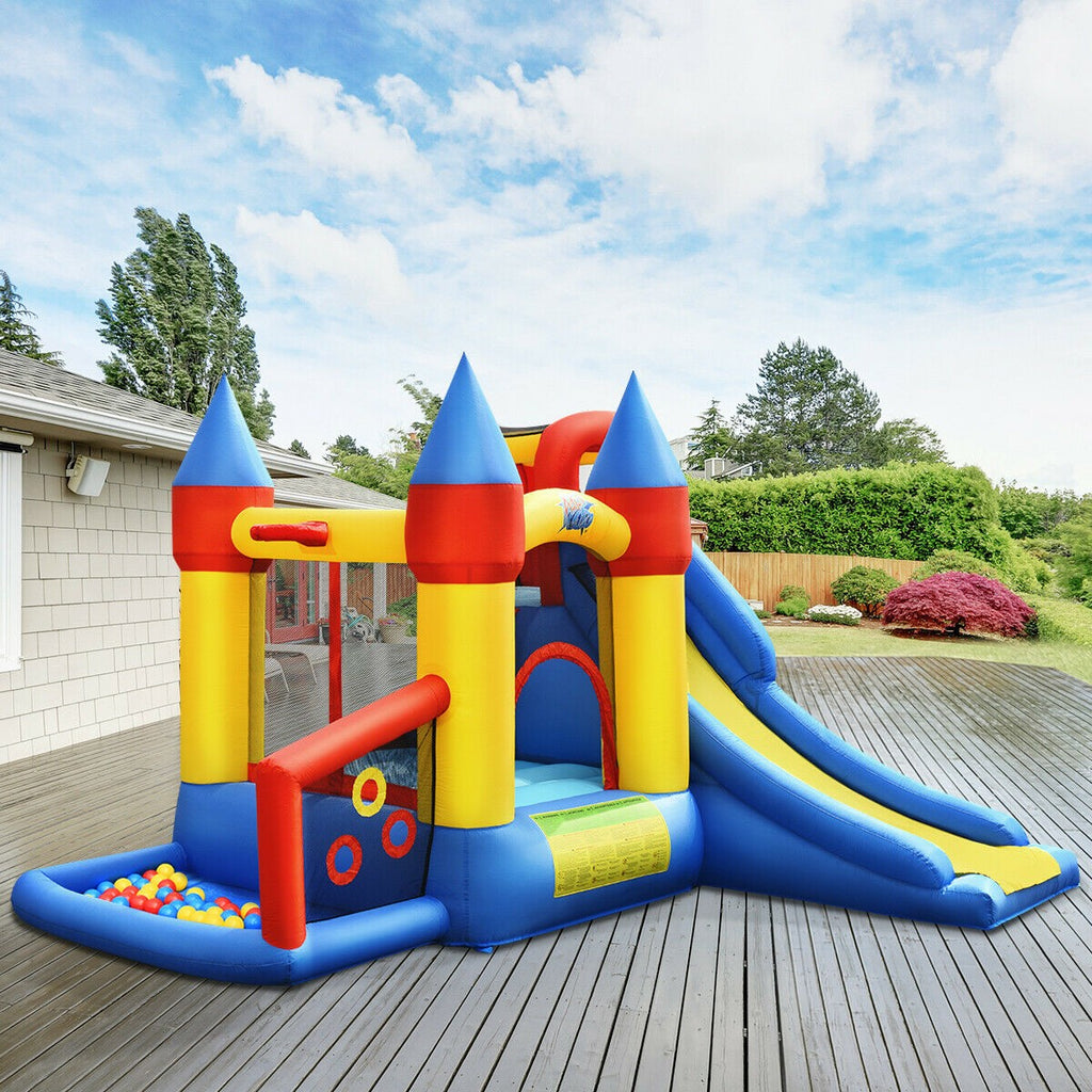 BOUNTECH Inflatable Bounce House, 6-in-1 Castle Bouncer w/ Long Slide (with 780W Air Blower) - costzon