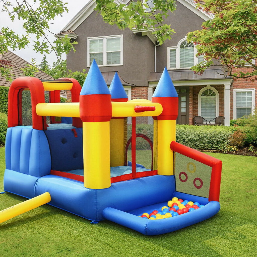 BOUNTECH Inflatable Bounce House, 6-in-1 Castle Bouncer w/ Long Slide (with 780W Air Blower) - costzon