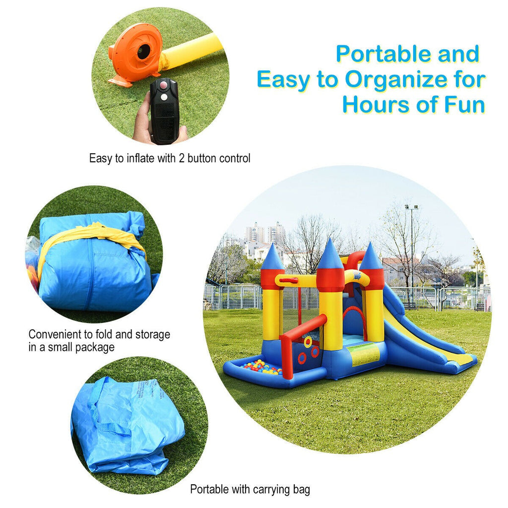 BOUNTECH Inflatable Bounce House, 6-in-1 Castle Bouncer w/ Long Slide (with 780W Air Blower) - costzon