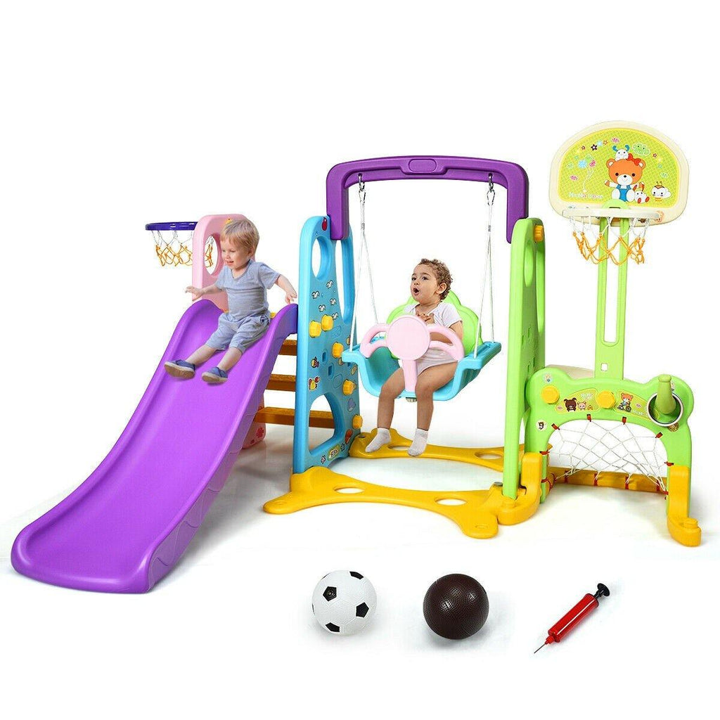 6 in 1 Toddler Climber and Swing Set, Climber Slide Playset - costzon