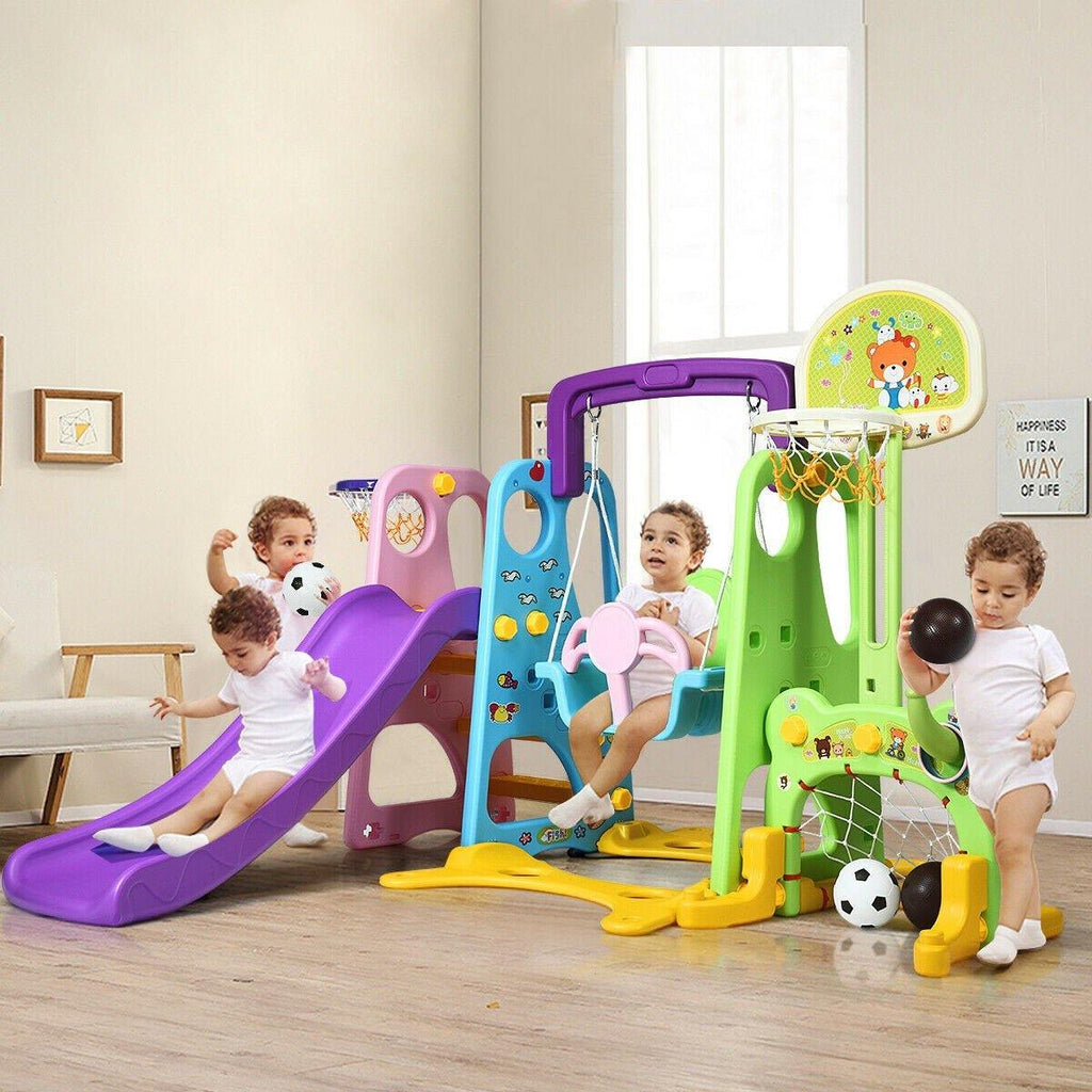 6 in 1 Toddler Climber and Swing Set, Climber Slide Playset - costzon