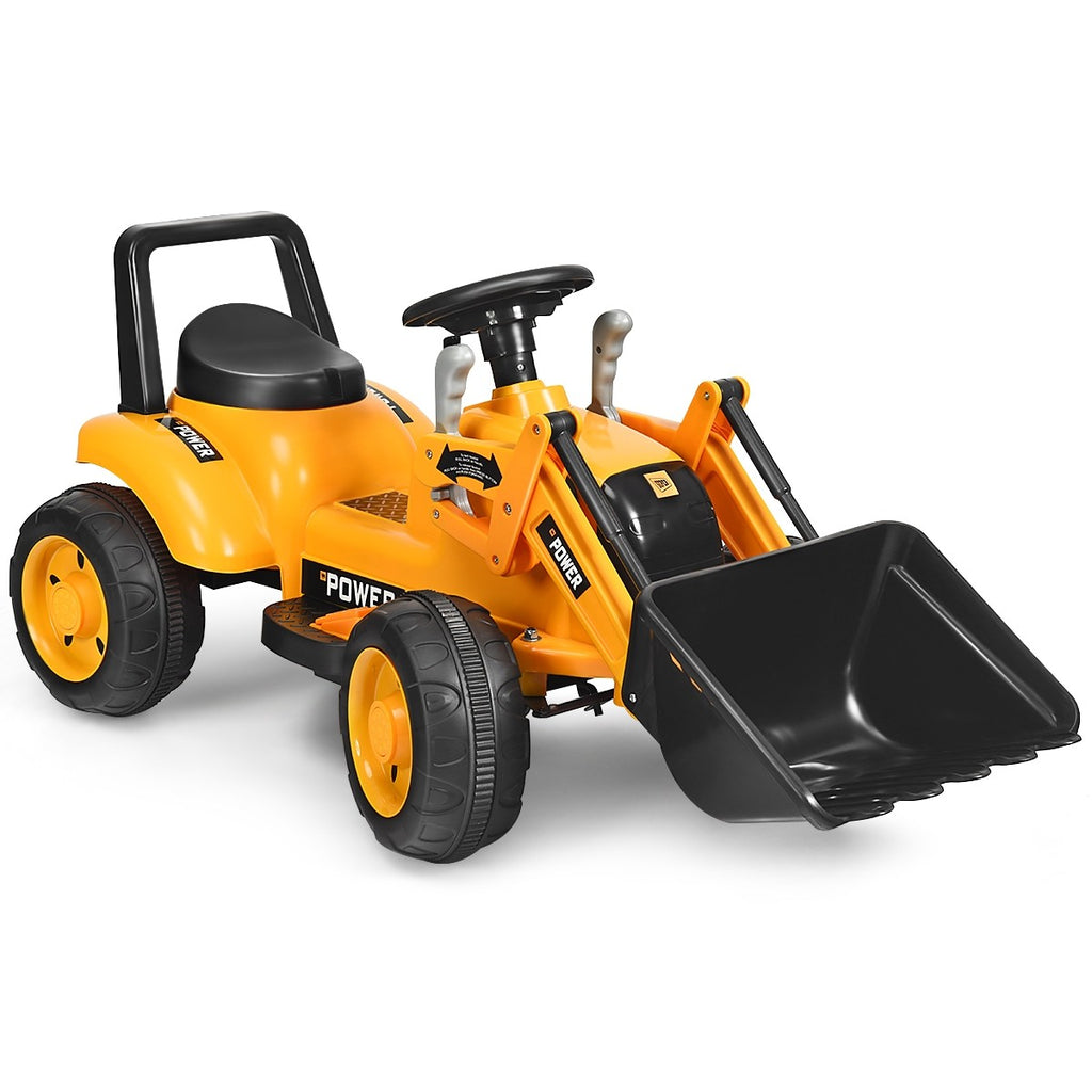 Costzon Kids Ride On Excavator, 6V Battery Powered Construction Tractor w/ Horn, Controllable Digging Bucket - costzon