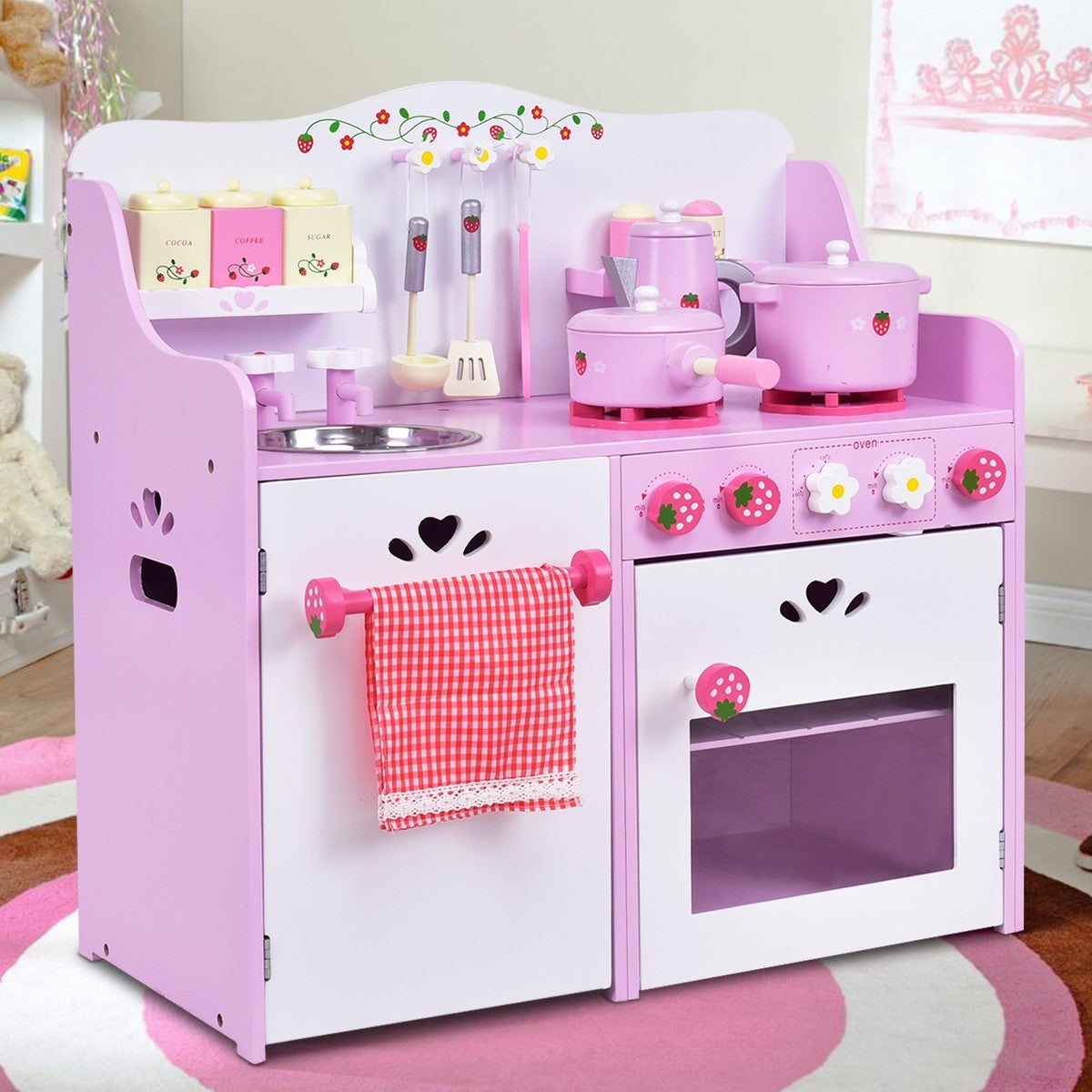 Pink Toddler Kitchen Play Set Let's Bake Wooden Play Kitchen Set