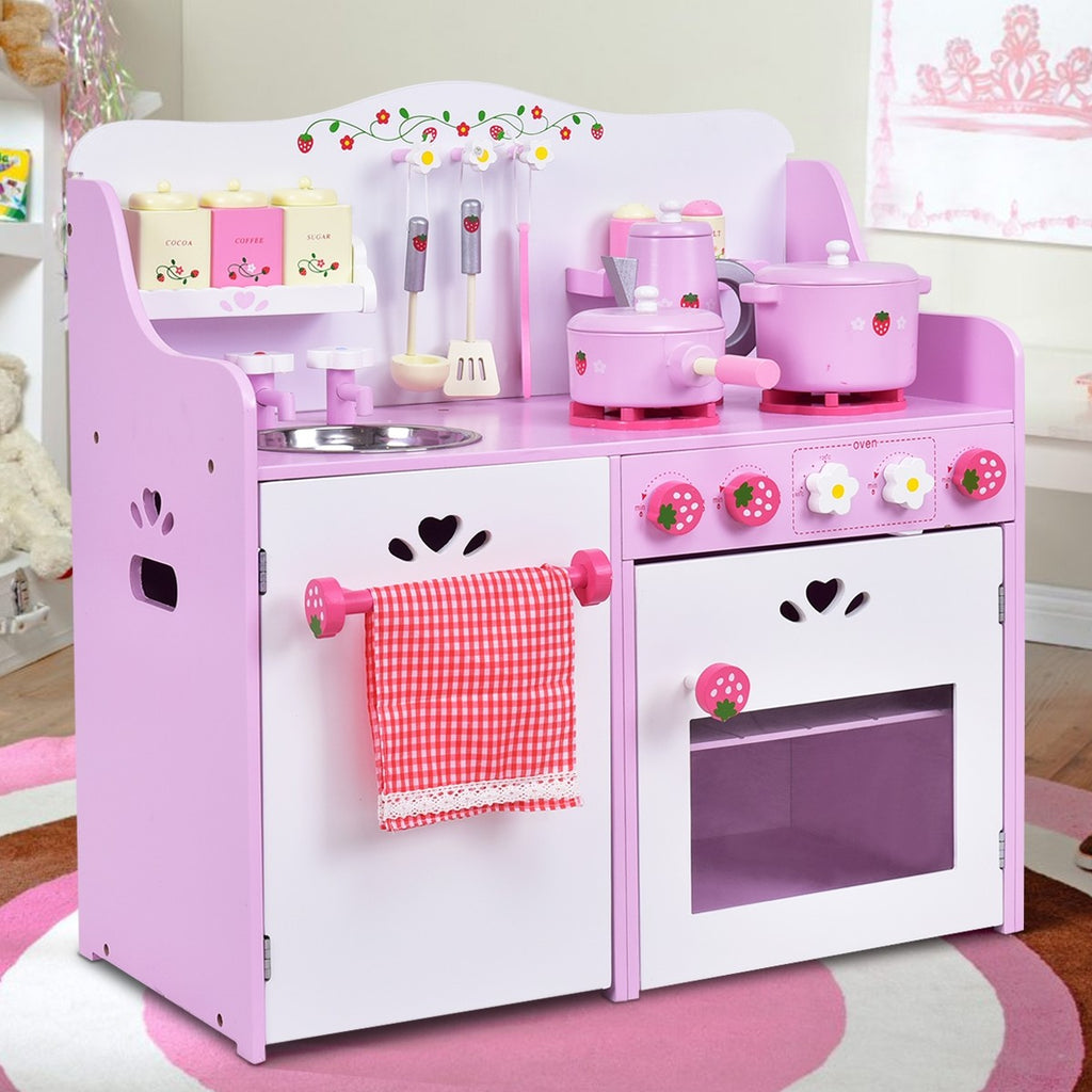 Costzon Kids Kitchen Playset,Toddler Gift Toy (24.4" Height, Pink) - costzon