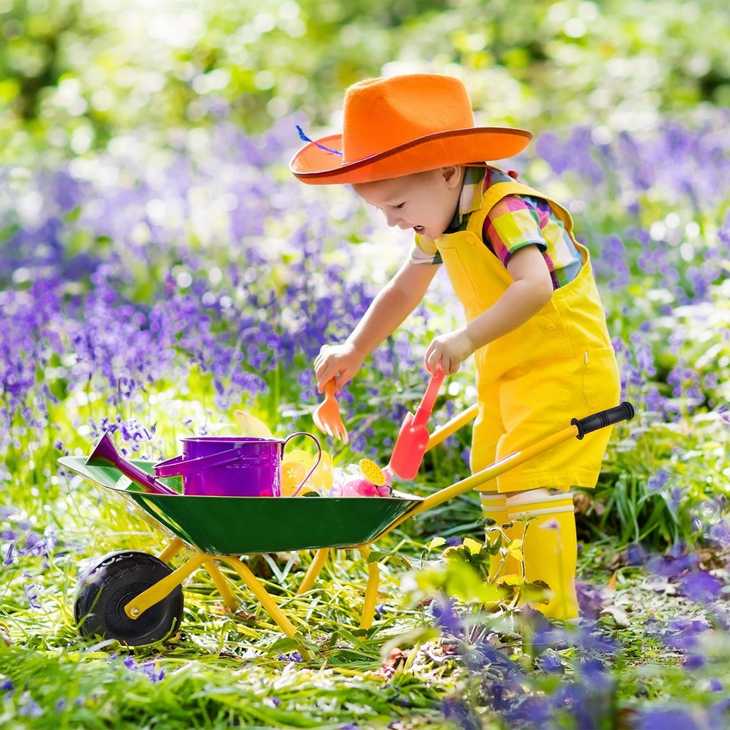 Kids Metal Wheelbarrow, Yard Rover Steel Tray - costzon