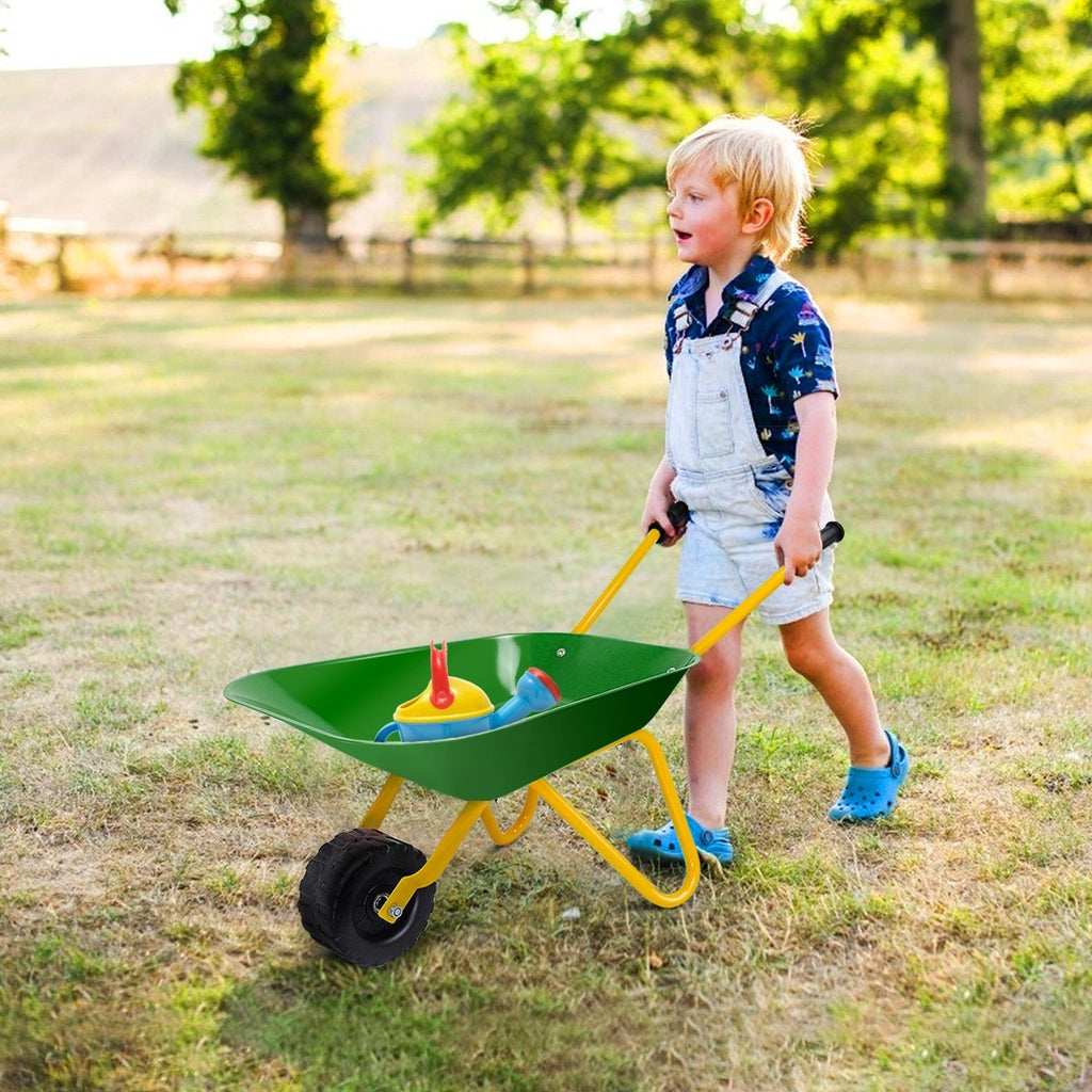 Kids Metal Wheelbarrow, Yard Rover Steel Tray - costzon