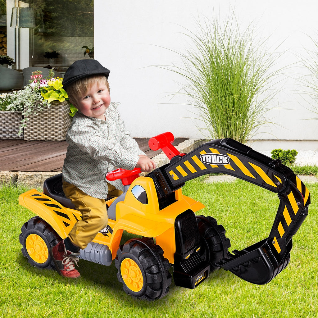 Kids Ride On Construction Excavator, Outdoor Digger Scooper Tractor Toy - costzon