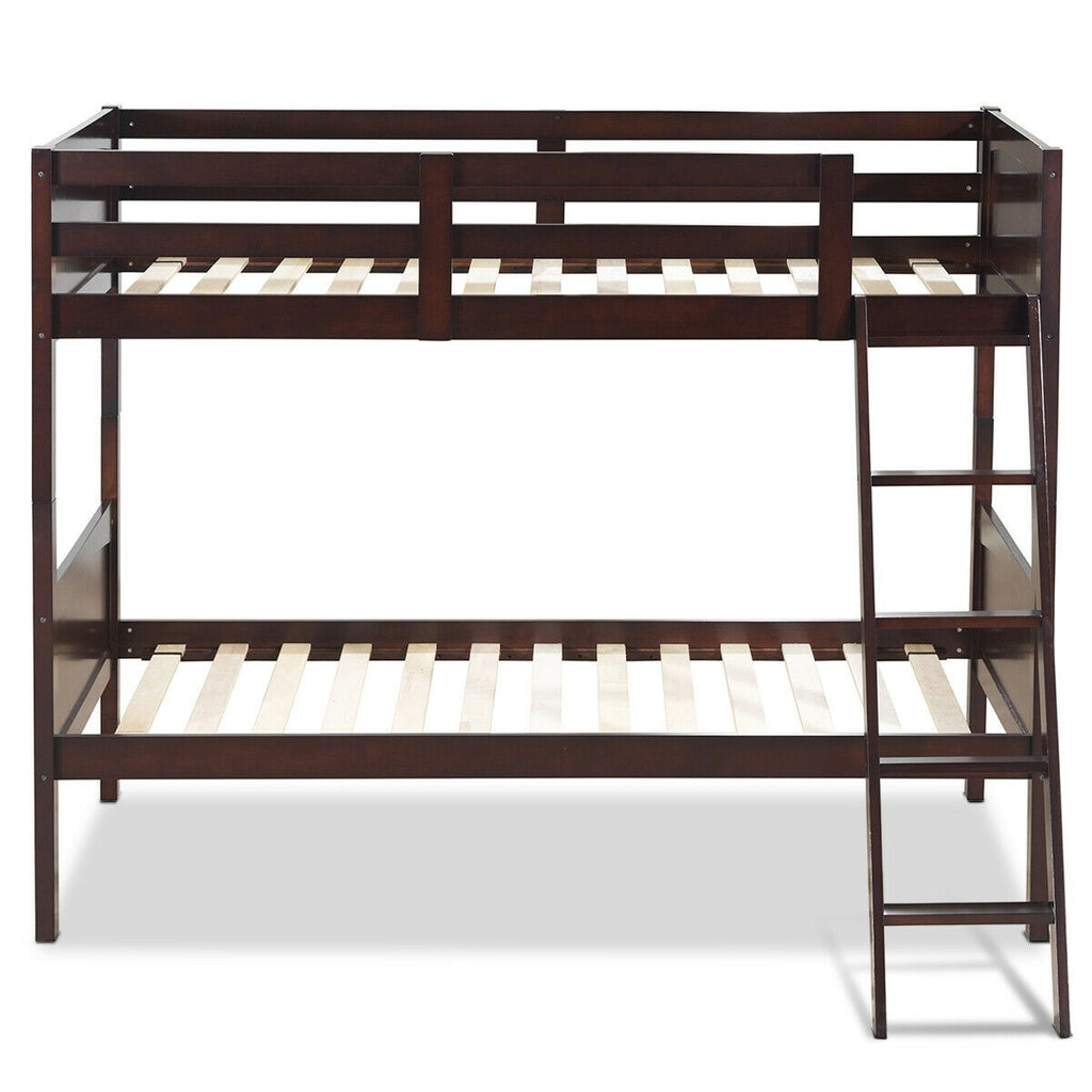 Costzon Wooden Twin Over Twin Bunk Beds Convertible 2 Individual Twin Beds for Kids Children - costzon