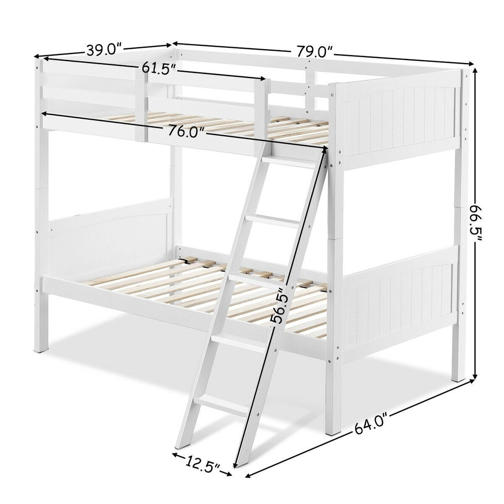 Costzon Wooden Twin Over Twin Bunk Beds Convertible 2 Individual Twin Beds for Kids Children - costzon