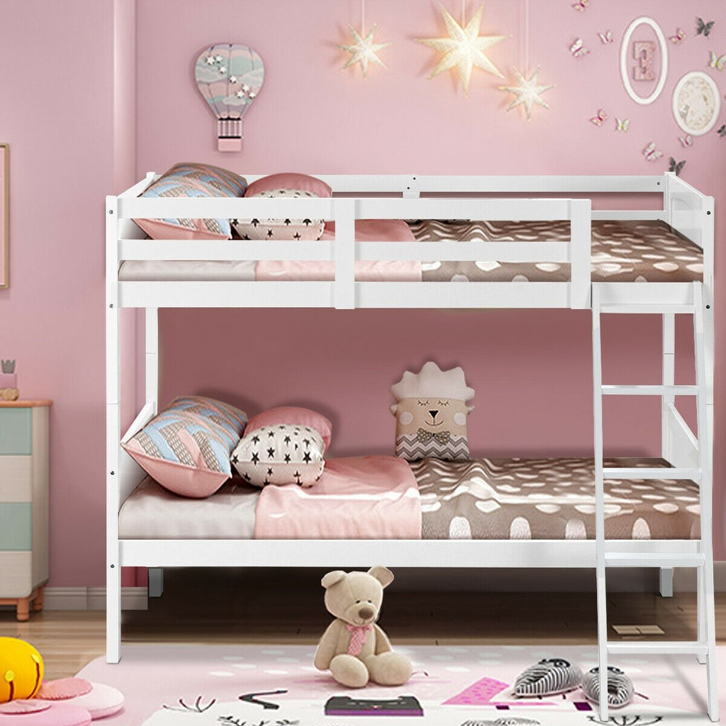 Costzon Wooden Twin Over Twin Bunk Beds Convertible 2 Individual Twin Beds for Kids Children - costzon