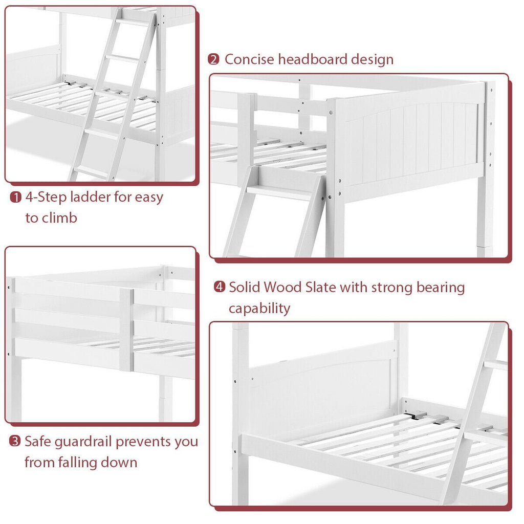 Costzon Wooden Twin Over Twin Bunk Beds Convertible 2 Individual Twin Beds for Kids Children - costzon