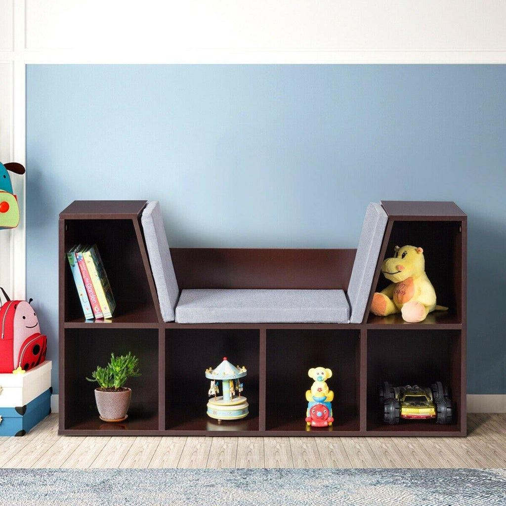 6-Cubby Kids Bookcase w/Cushioned Reading Nook - costzon