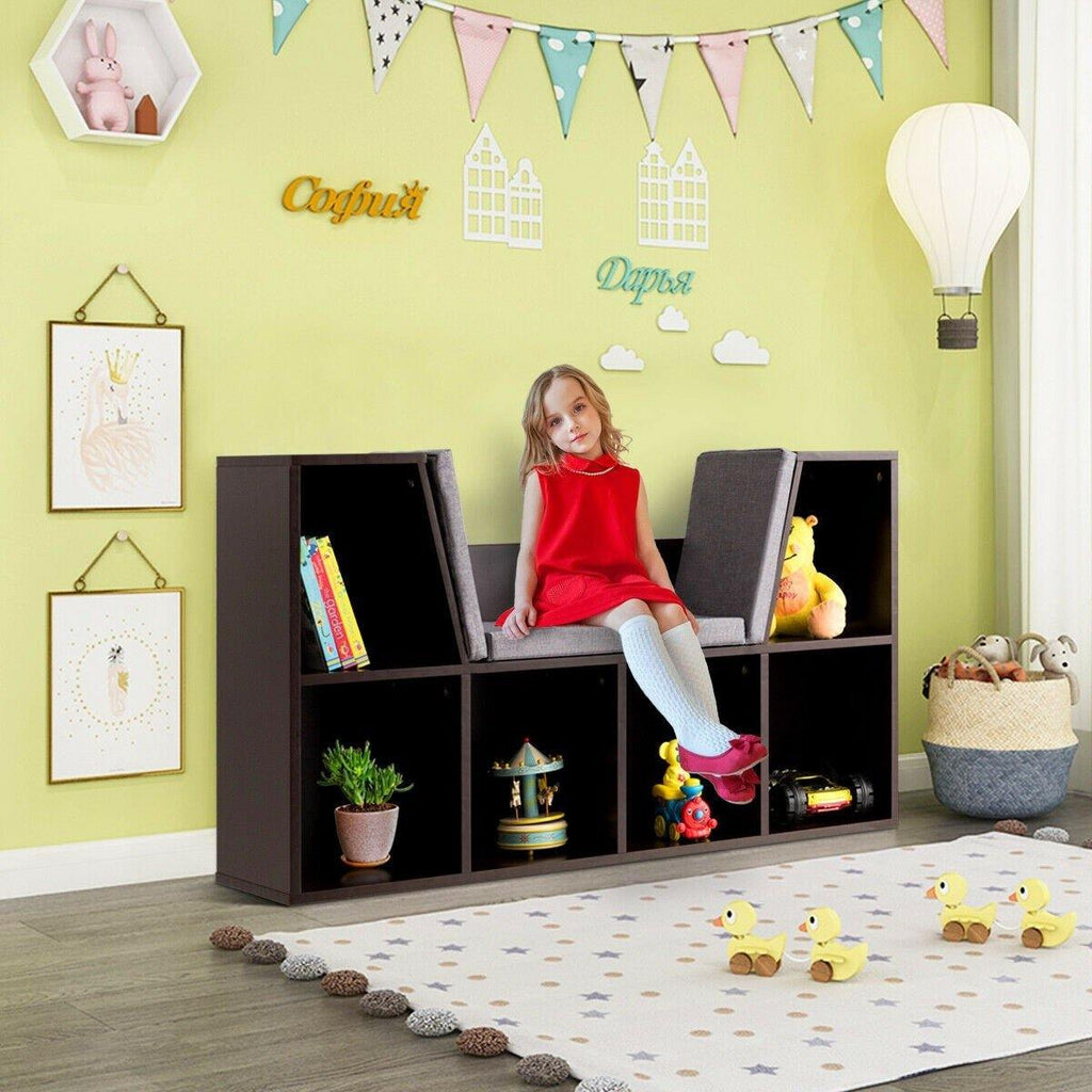 6-Cubby Kids Bookcase w/Cushioned Reading Nook - costzon