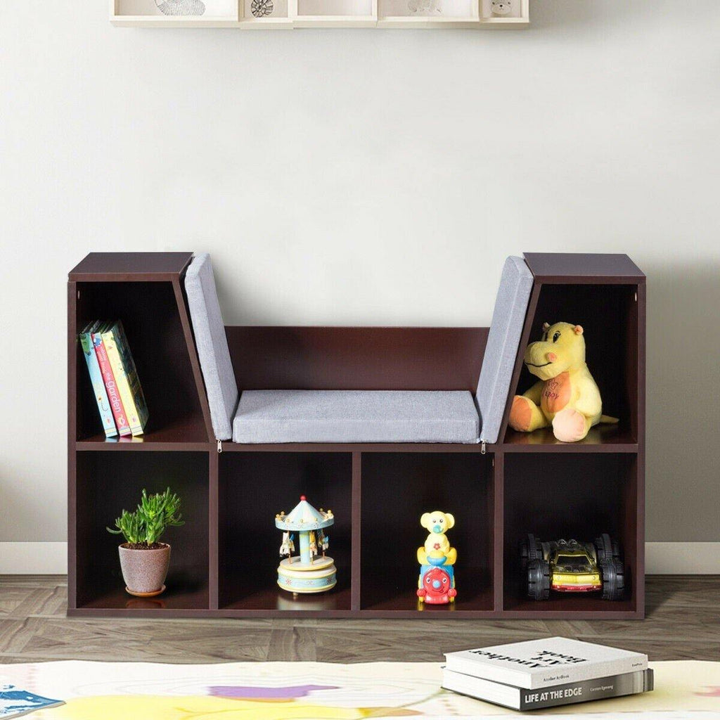 6-Cubby Kids Bookcase w/Cushioned Reading Nook - costzon