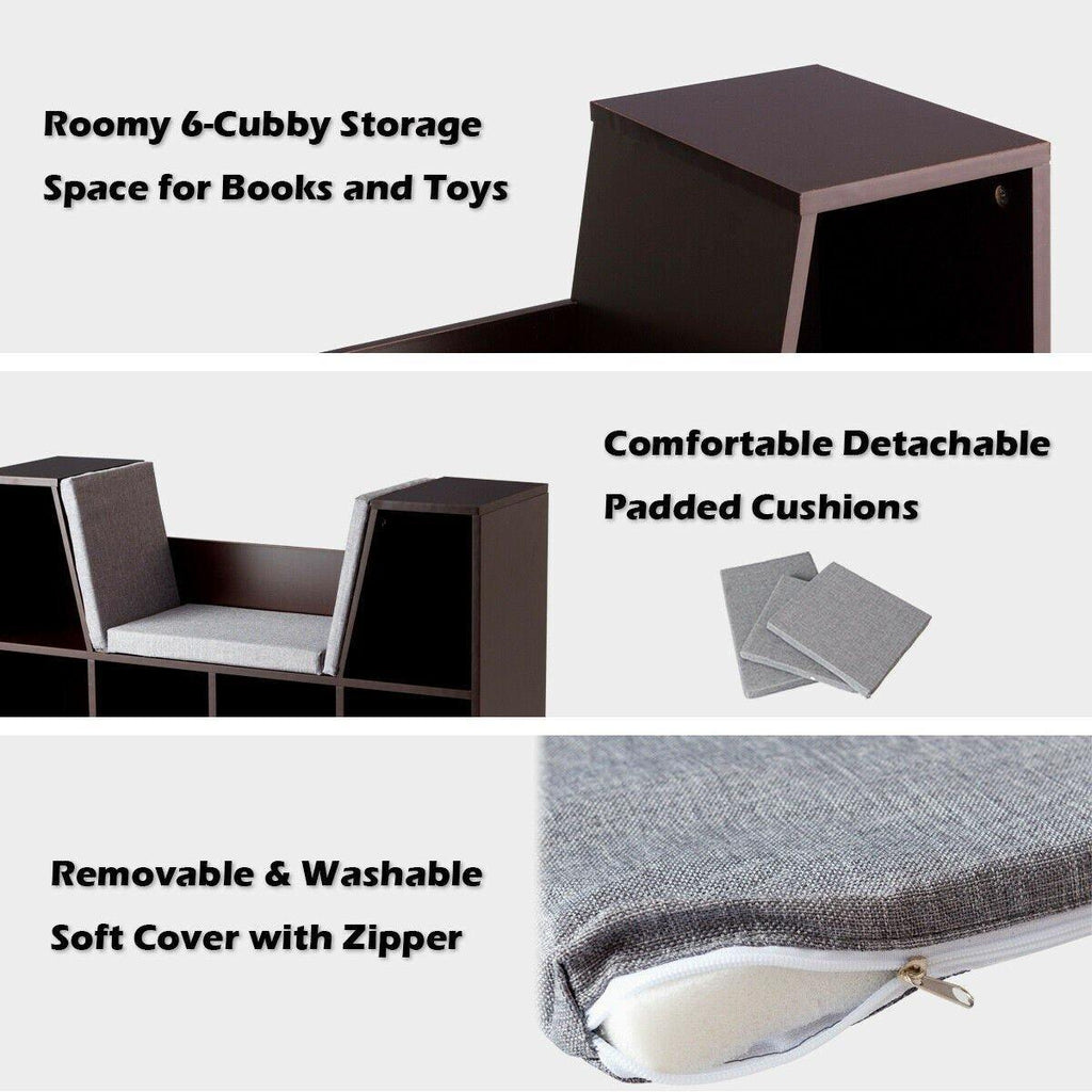 6-Cubby Kids Bookcase w/Cushioned Reading Nook - costzon