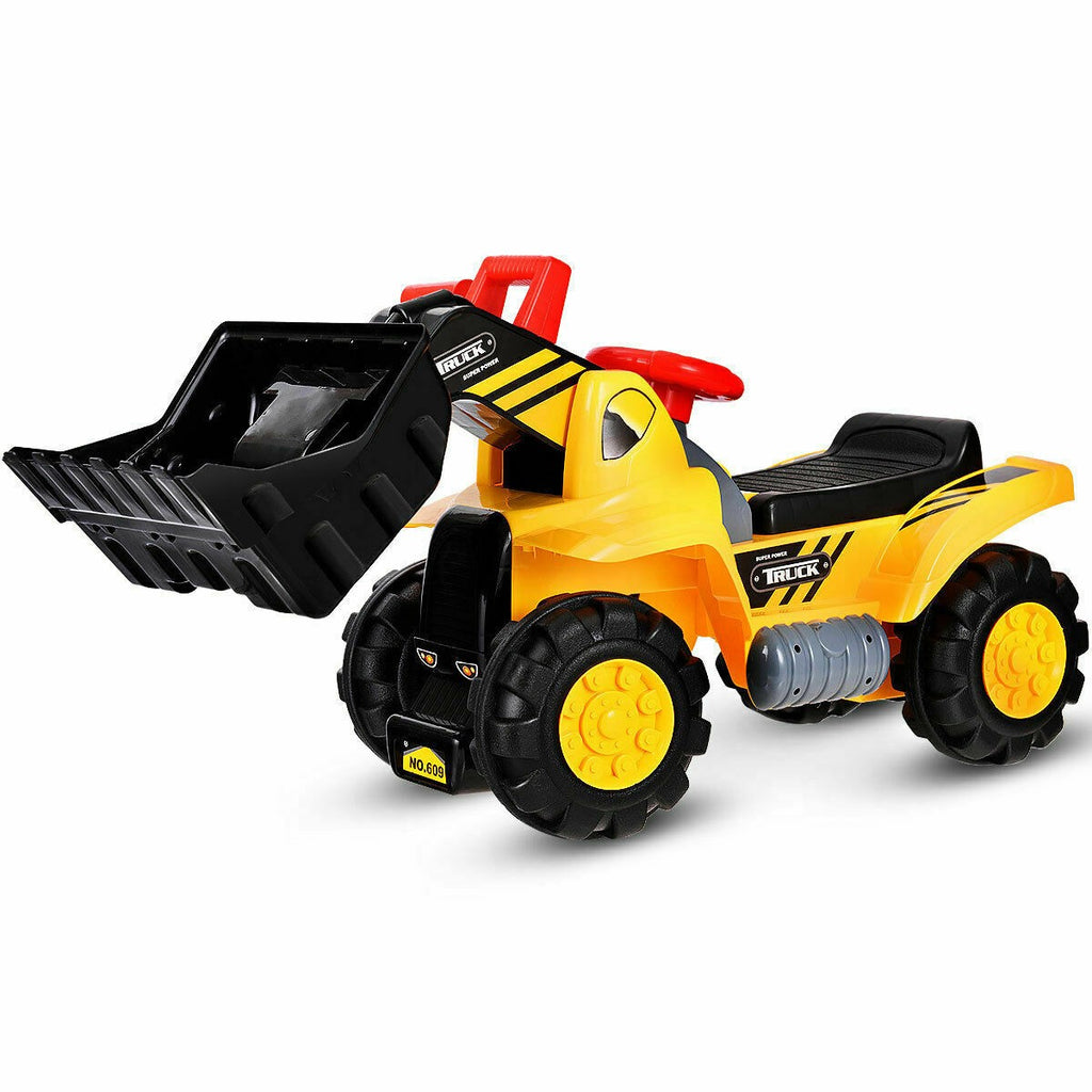 Kids Ride On Construction Bulldozer, Outdoor Digger Scooper Pulling Cart - costzon