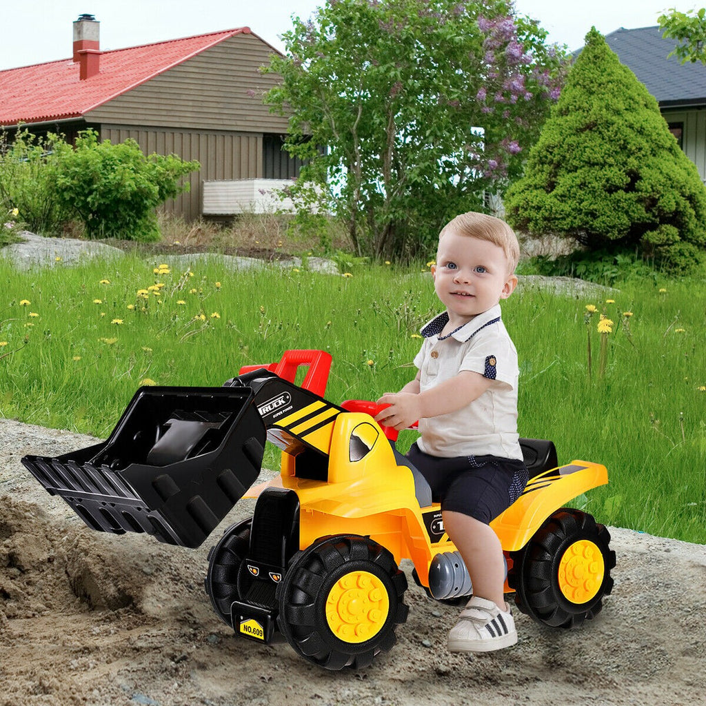 Kids Ride On Construction Bulldozer, Outdoor Digger Scooper Pulling Cart - costzon